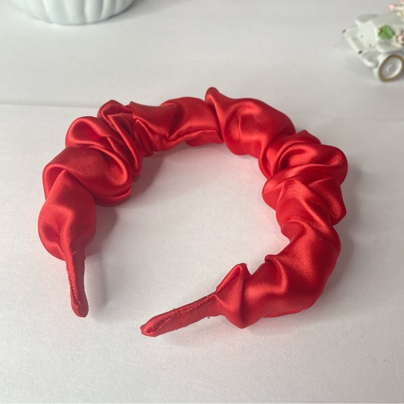 Red Satin Headband wrap scrunched For Women Pleated design - Picture 11 of 15
